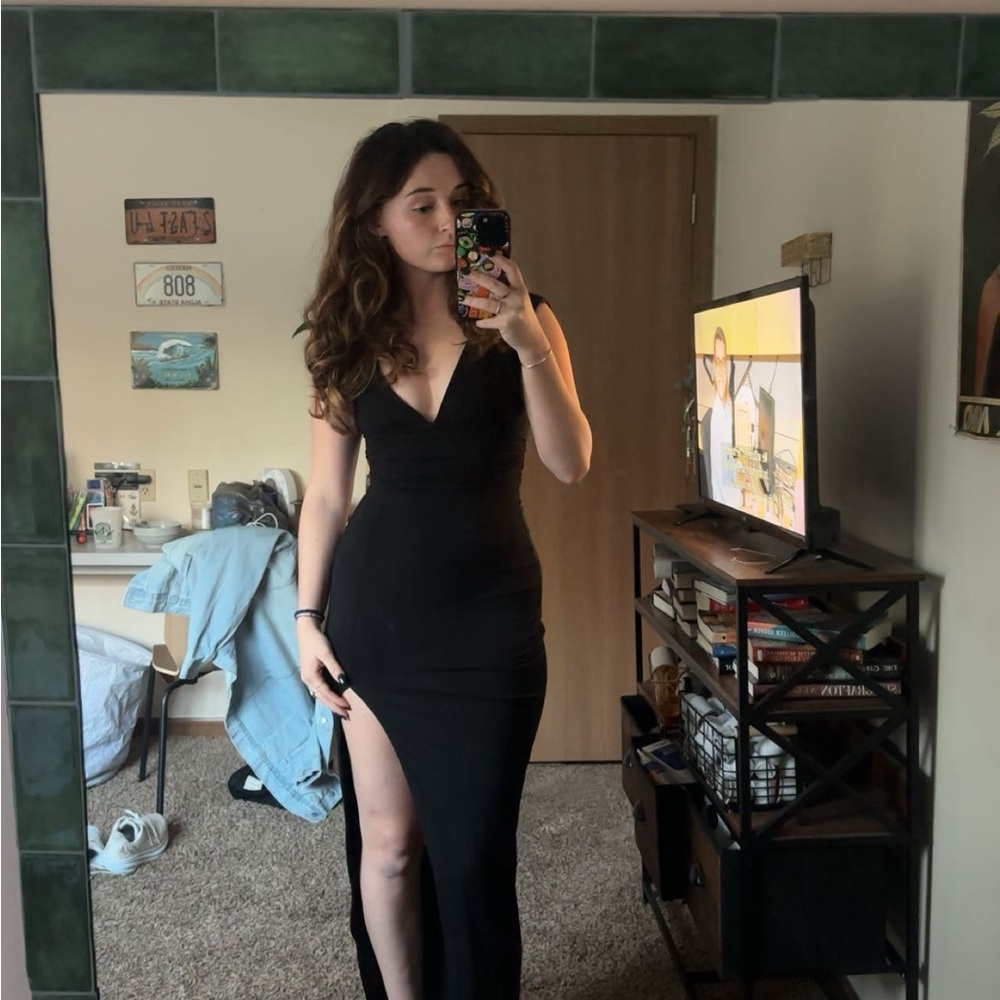 Oh Polly Black Maxi Dress with Slit